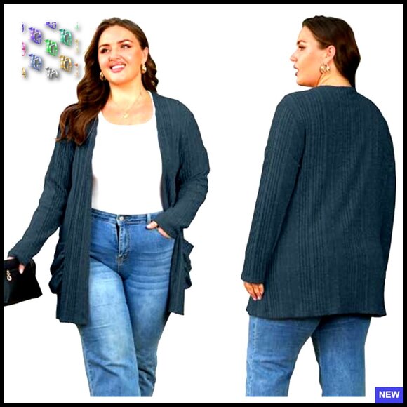 Plus Size Cardigan Lightweight Knit Sweater Open Front Long Sleeve Stretchy - Picture 5 of 7